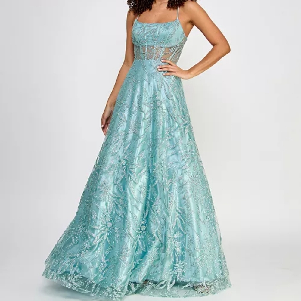 Say Yes Juniors' Glitter Sleeveless Seafoam Gown Size 9/10